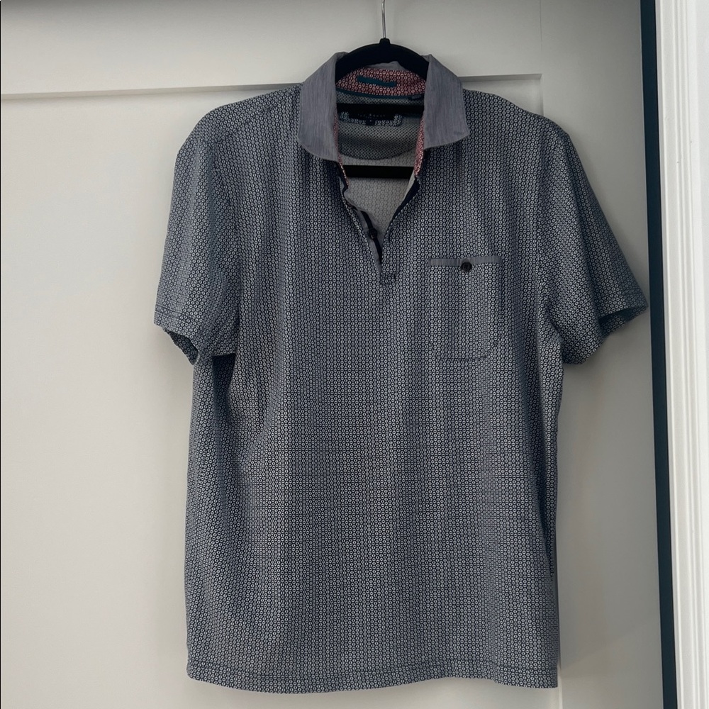 Ted Baker Blue Patterned Collared T Shirt